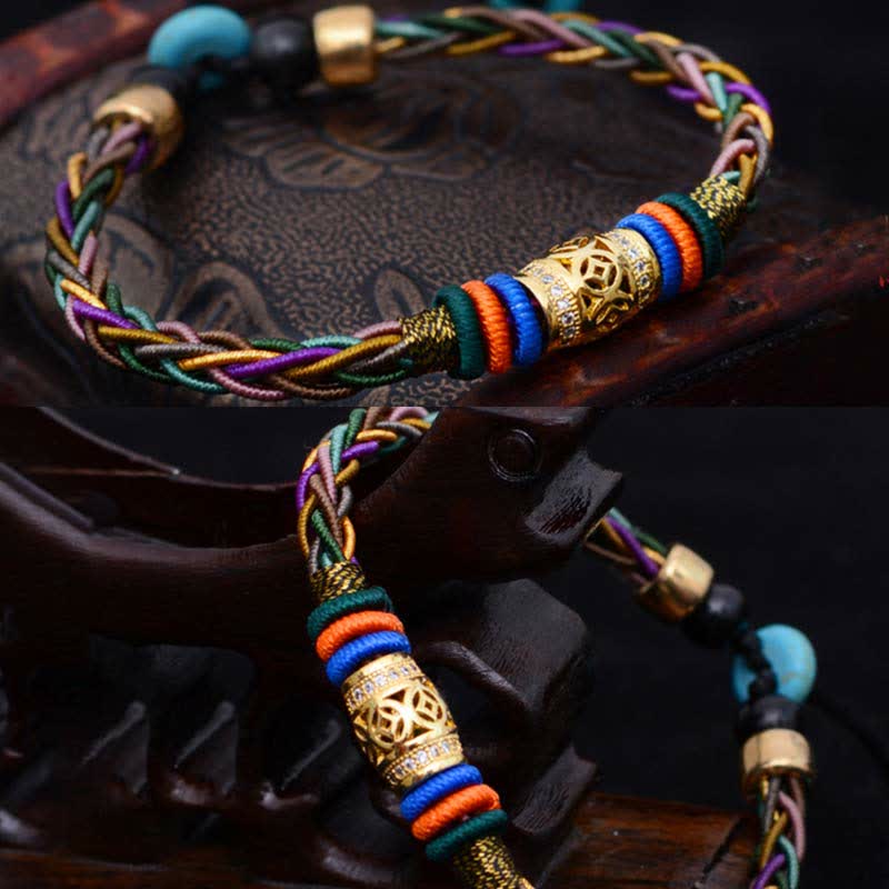 KarmaRipple's Tibetan Handmade Eight Thread Weave Bronze Coin Fortune Weave String Bracelet p8