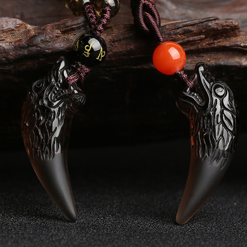 KarmaRipple's Authentic Ice Obsidian Wolf Tooth Pattern Courage Pendant Necklace p9