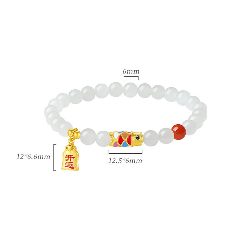 KarmaRipple's 925 Sterling Silver Hetian Ivory Jade Red Agate Koi Fish Fortune Happiness Bracelet p12