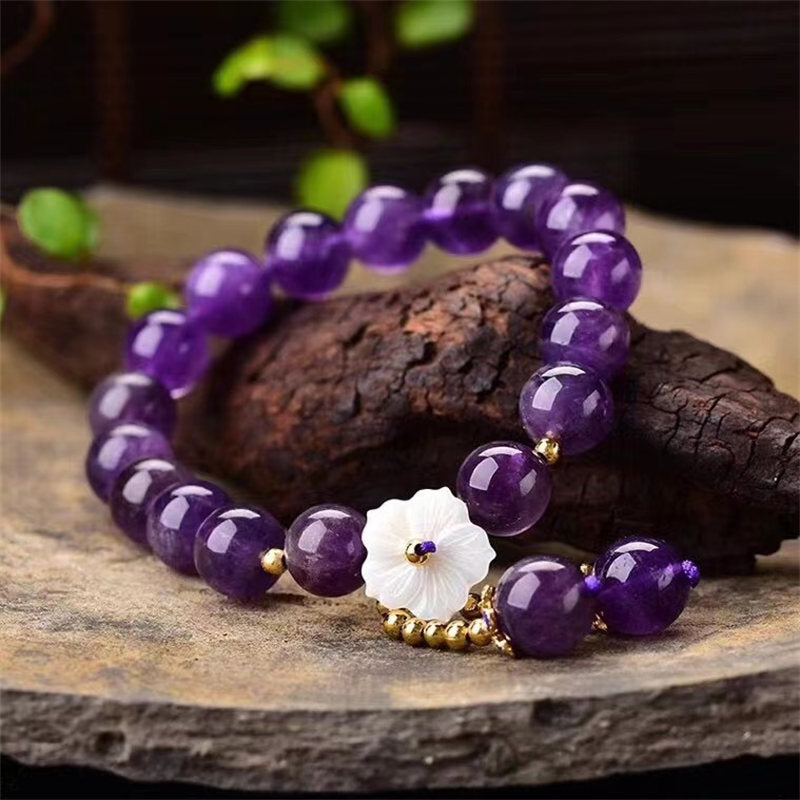 KarmaRipple's Authentic Amethyst Gemstone Flower Spiritual Balancing Bracelet p2