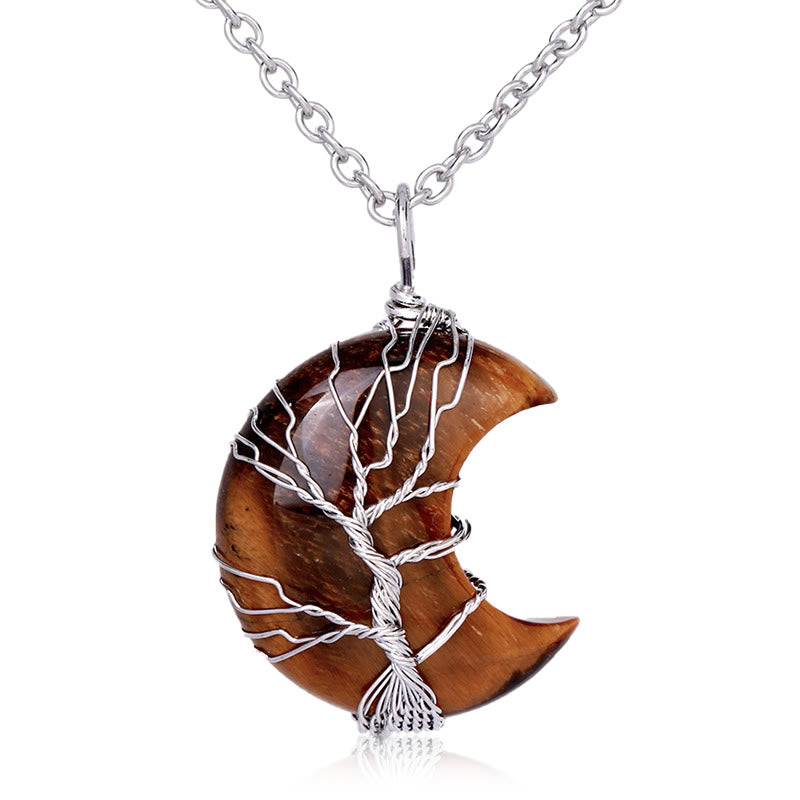 KarmaRipple's Authentic Quartz Gemstone Moon Tree Of Life Balancing Energy Pendant Necklace p27