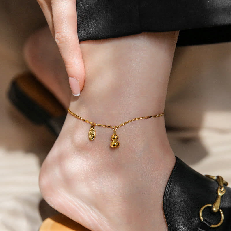KarmaRipple's 18k Gold Fortunate Gourd Design Wealth Buckle Anklet p1