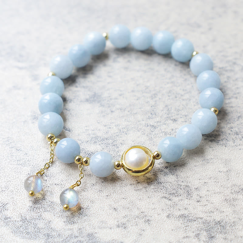 KarmaRipple's Aquamarine Pearl Balancing Moonstone Beadwork Talisman Bracelet p7