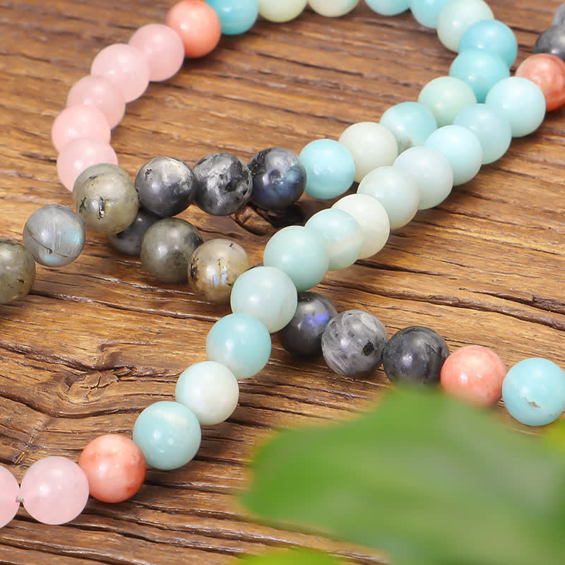 KarmaRipple's 108 Mala Beadwork Amazonite Black Glitter Stone'sitive Tassel Bracelet ( p21