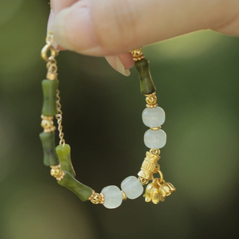 KarmaRipple's Green Bamboo Jade Lily of the Valley Wealth Bracelet p6