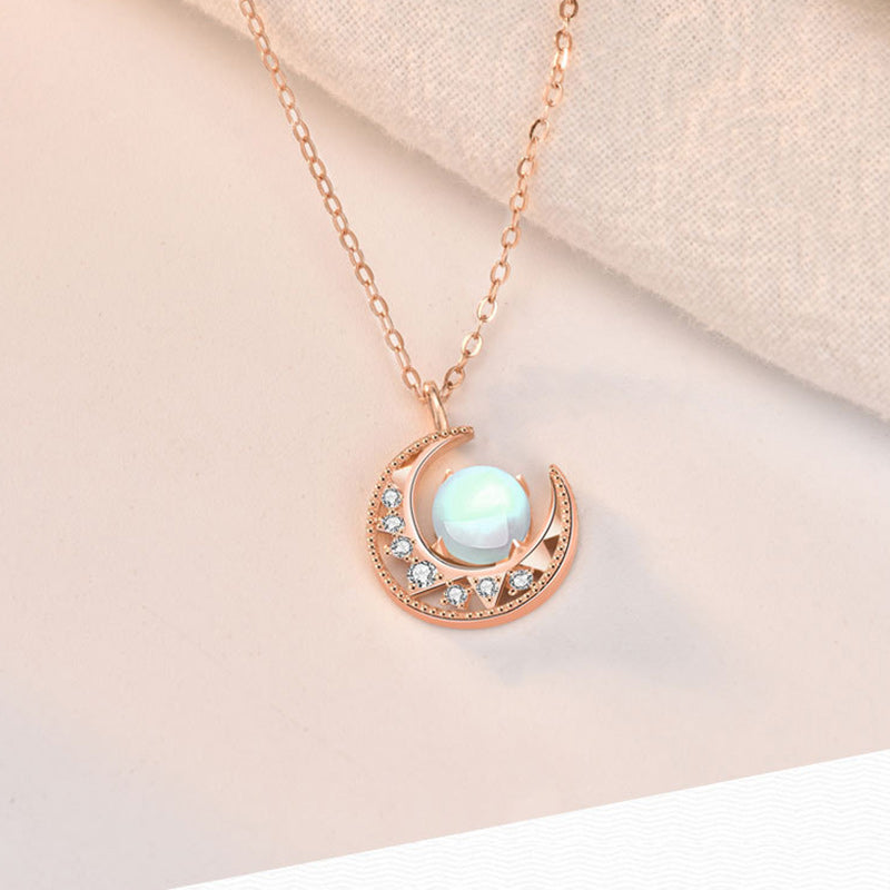 KarmaRipple's 925 Sterling Silver Moonstone Moon Pattern Love Pendant Necklace p7