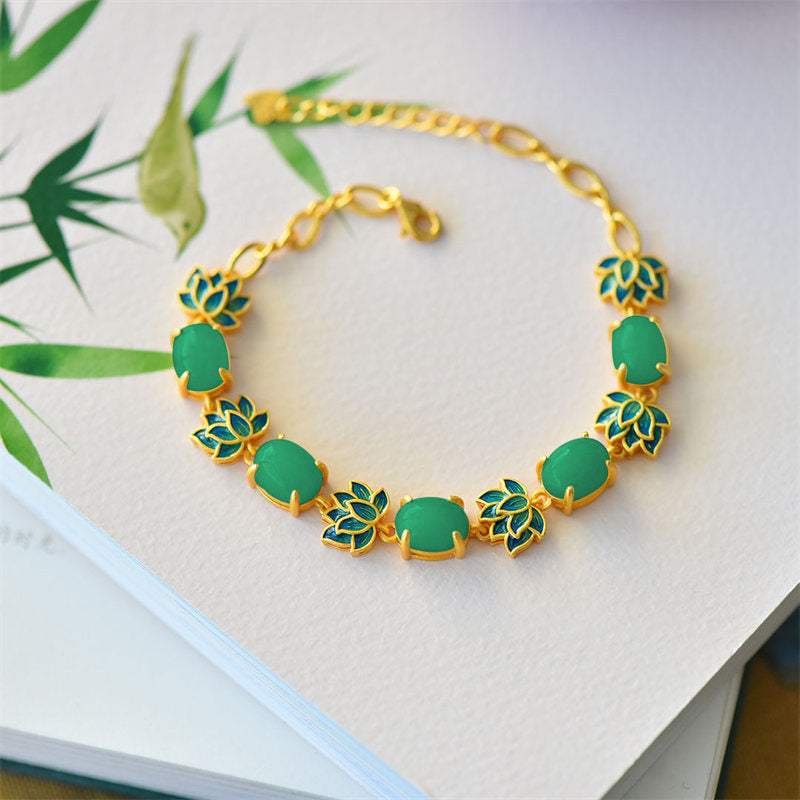 KarmaRipple's Ivory Jade Cyan Jade Lotus Protection Bracelet p12