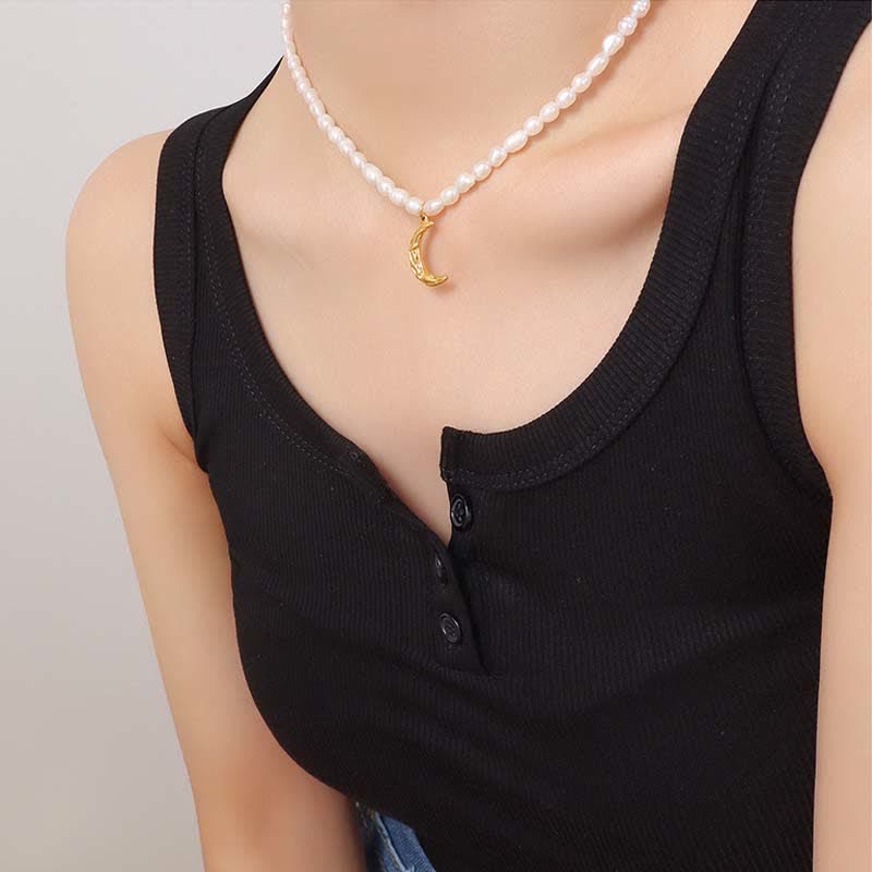 KarmaRipple's Pearl Crescent Moon Calm Pendant Necklace p6