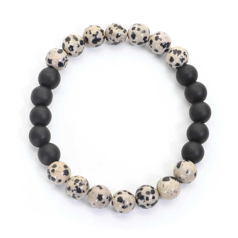 KarmaRipple's 108 Mala Beadwork Zebra Jasper Frosted Stone Protection Tassel Bracelet ( p1