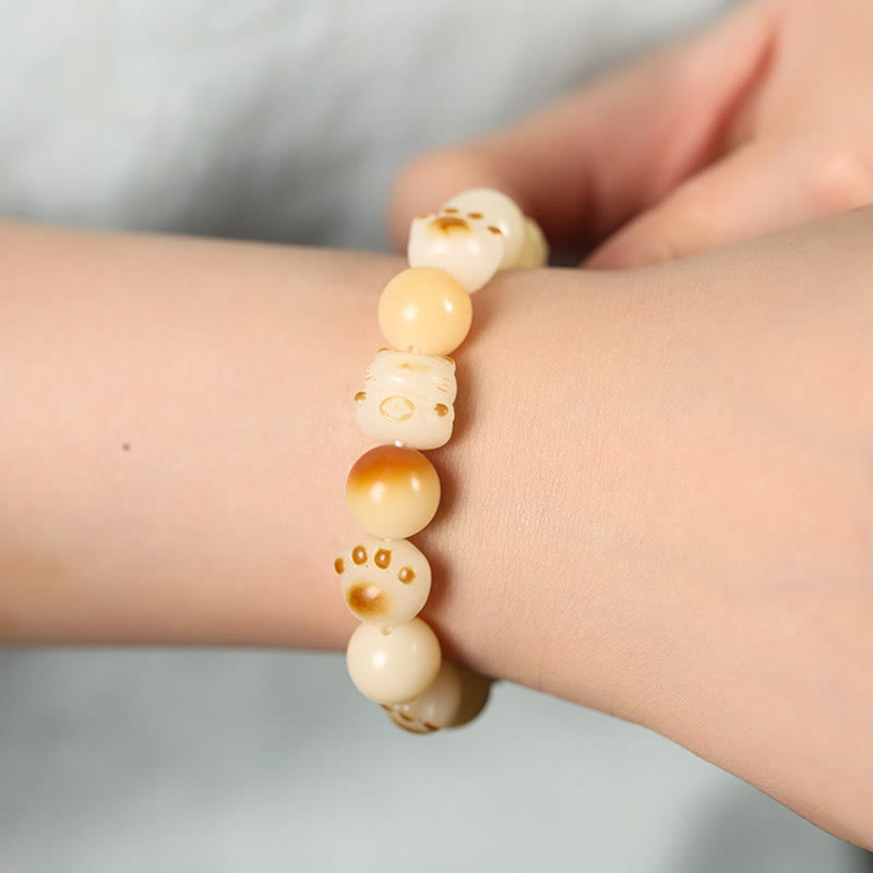 KarmaRipple's Authentic Bodhi Seed Sandalwood Fortunate Cute Cat Head Paw Claw Peace Bracelet p20