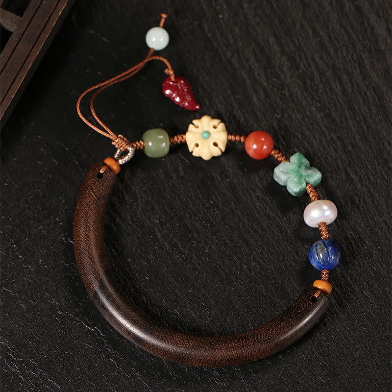KarmaRipple's Agarwood Lazurite Pearl Hetian Jade Gemstone Fortune Strength String Cuff Bracelet p1