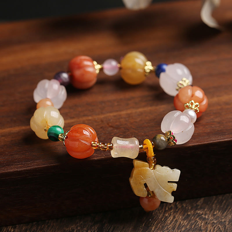 KarmaRipple's Authentic Golden Silk Jade Crystals Gourd Pixiu Pumpkin Beadwork Wealth Talisman Bracelet p2