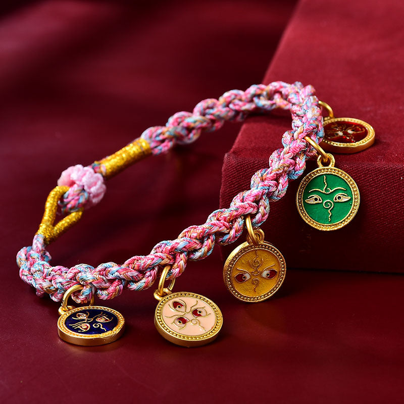 KarmaRipple's Handmade Tibetan Multicolored Rope Five God Of Wealth Fortune Braid Bracelet p7