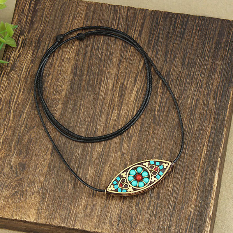 KarmaRipple's Tibet Turquoise Bead Marquise Pattern Protection Strength Pendant Necklace p6