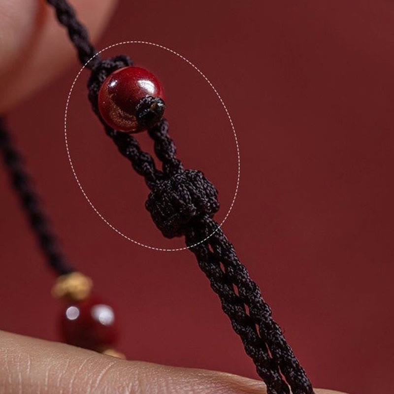 KarmaRipple's Cinnabar Bead Fu Character Talisman Blessing Woven String Bracelet p5