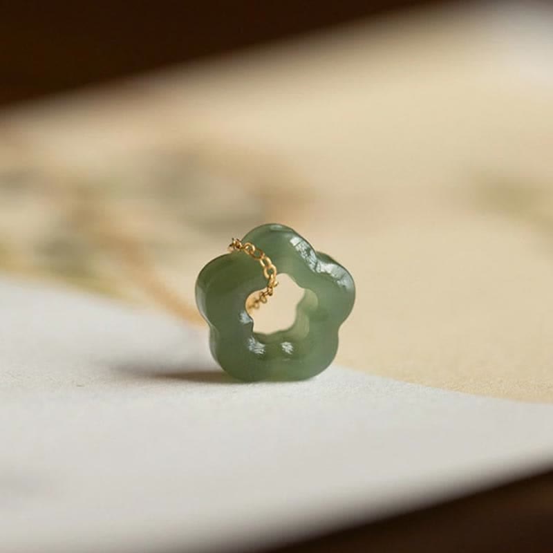 KarmaRipple's Dainty Hetian Jade Cyan Jade Fortune Floral Talisman Pendant Necklace p11