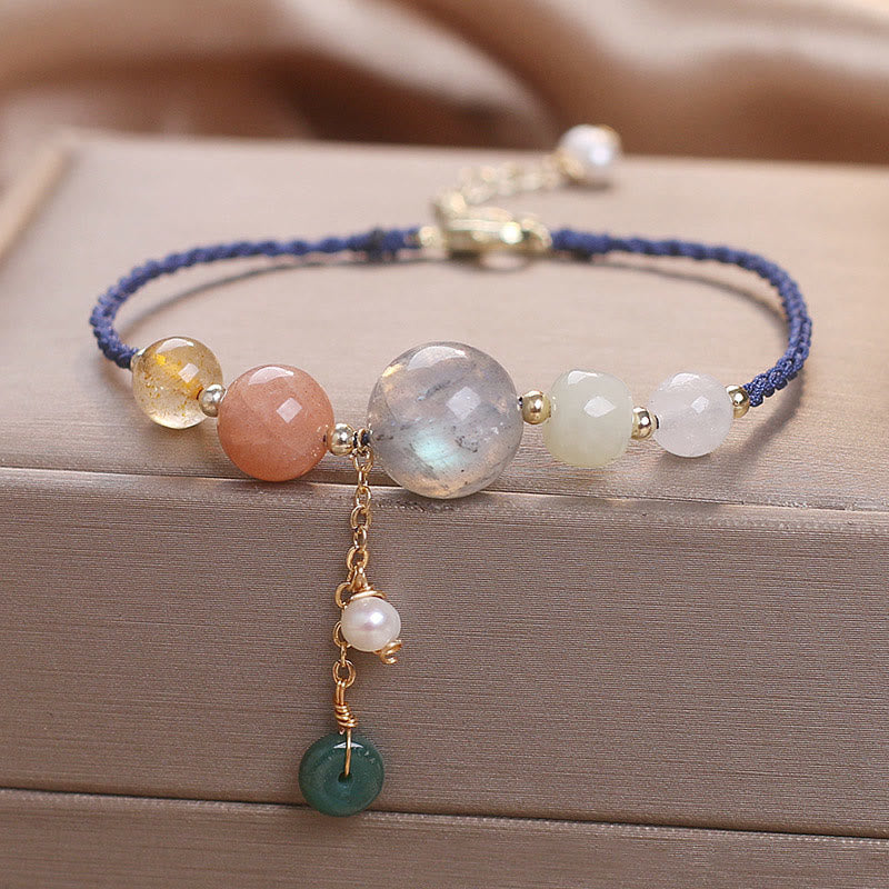 KarmaRipple's Moonstone Sunstone Beadwork Peace Buckle Talisman Balancing Bracelet p19
