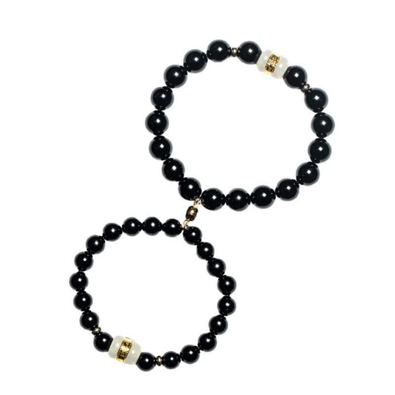 KarmaRipple's Black Obsidian Jade Om Mani Padme Hum Strength Pair Magnetic Bracelet p17