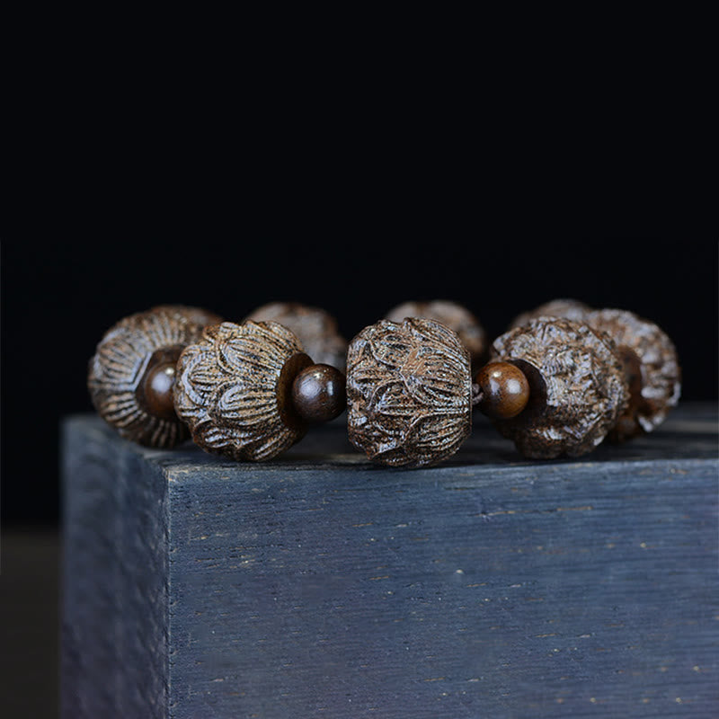KarmaRipple's Ebony Wood Eighteen Arhats Lotus Dragon Engraved Balance Bracelet p9