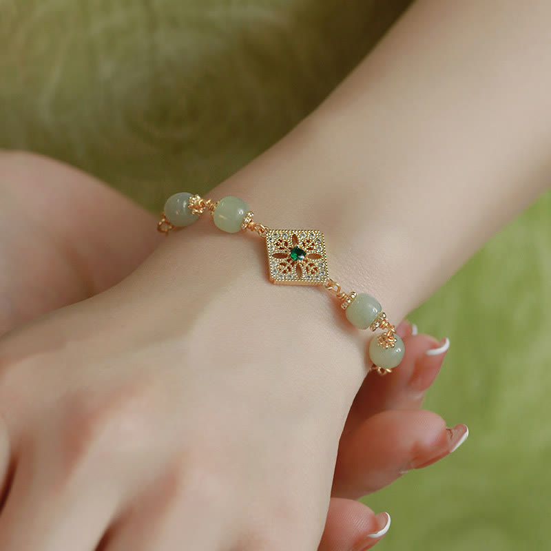 KarmaRipple's Authentic Hetian Jade Bead Square Pattern Fortune Chain Bracelet p10