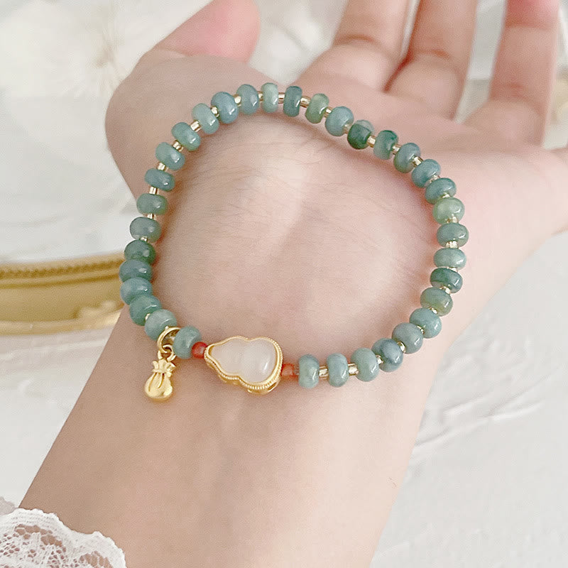 KarmaRipple's Authentic Hetian Jade Pearl Peace Buckle Fu Character Gourd Money Bag Strawberry Quartz PiXiu Fortune Bracelet p11