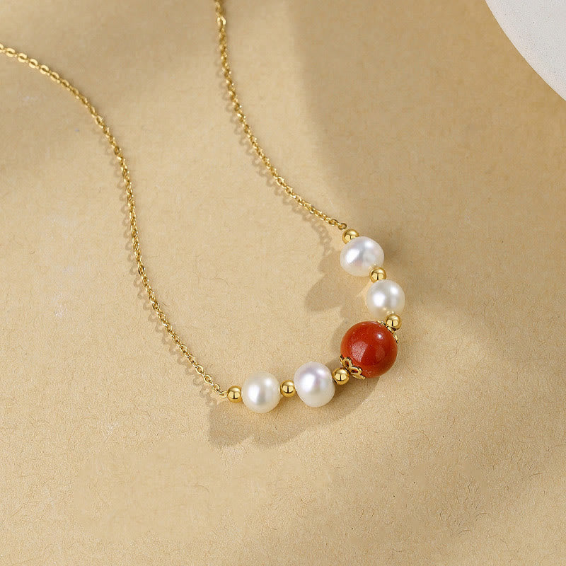 KarmaRipple's 925 Sterling Silver Pearl Cinnabar Sincerity Balancing Bead Chain Pendant Necklace p2