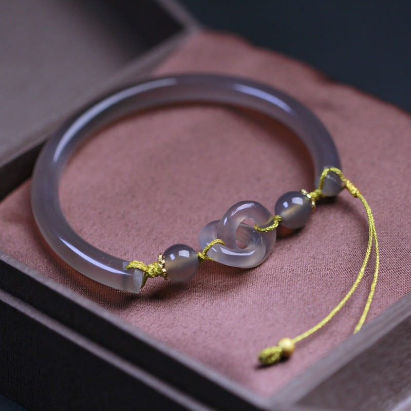 KarmaRipple's Authentic Gray Agate Double Peace Buckle Balance Bracelet Bangle p3