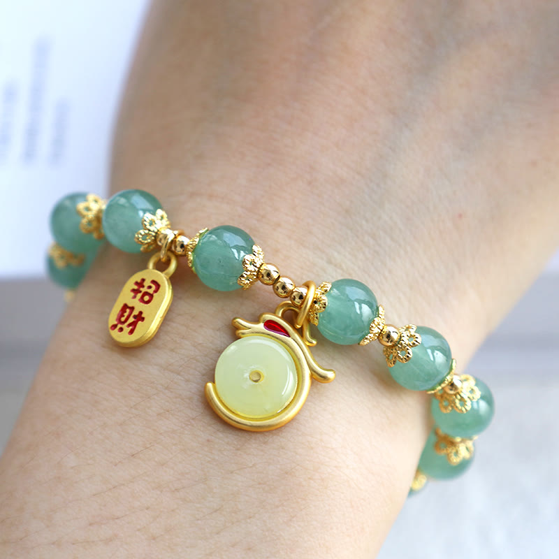KarmaRipple's Year of the Dragon Red Agate Green Aventurine Peace Buckle Fu Character Fortunate Fortune Bracelet p9