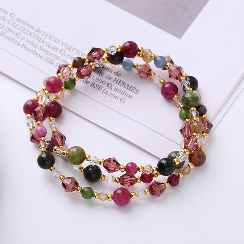 KarmaRipple's Authentic Tourmaline Strawberry Quartz Amethyst Peace Wisdom Double Wrap Bracelet p1