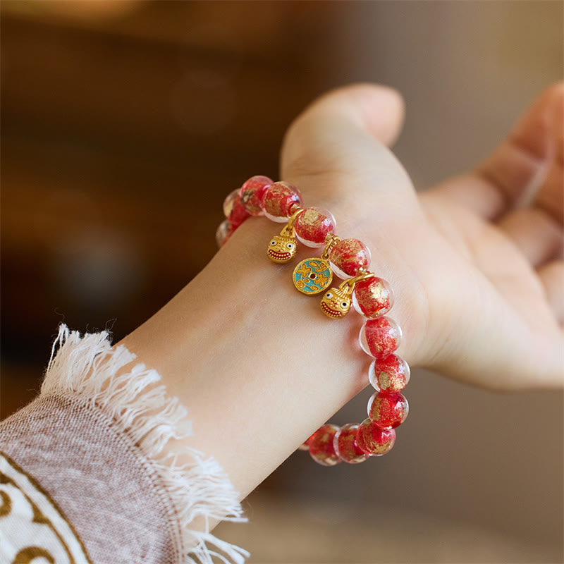 KarmaRipple's Gold Swallowing Beast Bronze Coin Good Fortune Talisman Liuli Glass Bead Fortune Bracelet p2