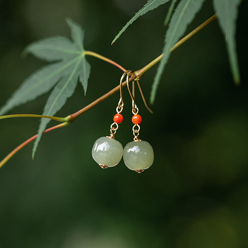 KarmaRipple's 925 Sterling Silver 14K Gold Plated Hetian Jade Red Agate Fortune Drop Dangle Earrings p5