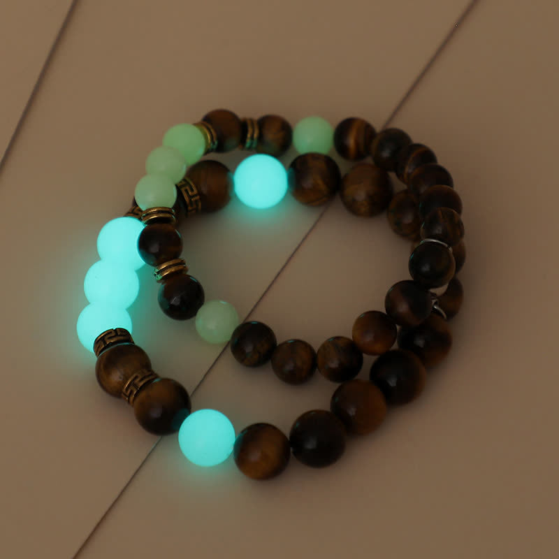 KarmaRipple's 2Pcs Tiger Eye Glowstone Luminous Bead Protection Pair Bracelet p2
