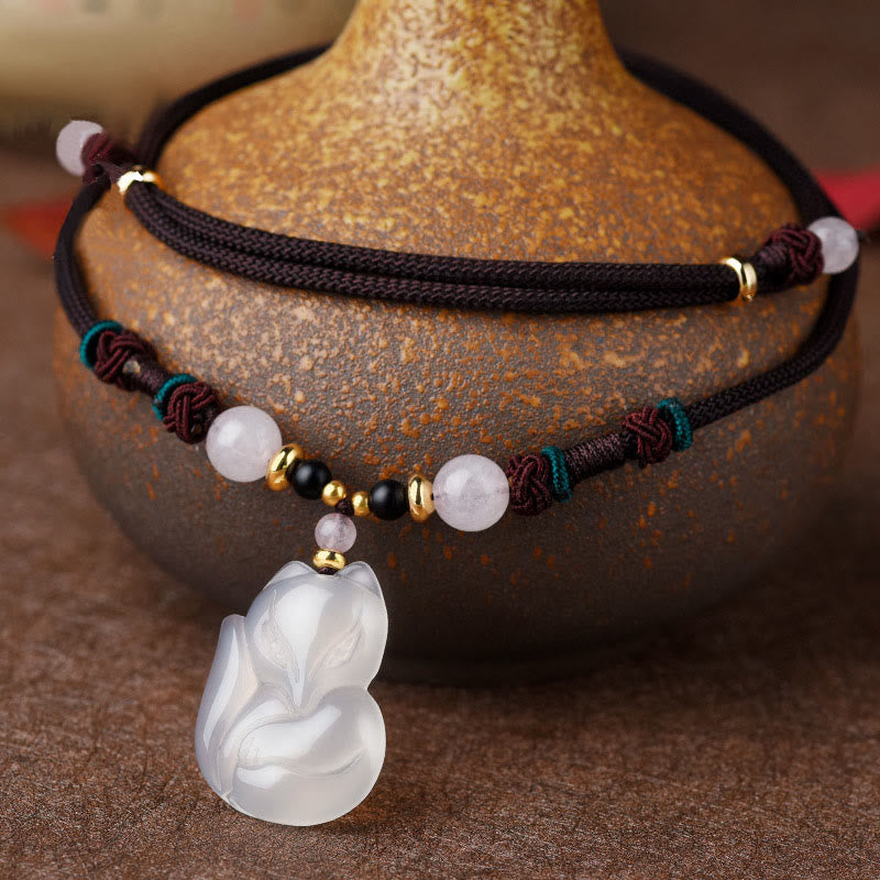 KarmaRipple's Chalcedony Fox Pink Gemstone Bead Balance String Pendant Necklace p1