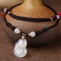 KarmaRipple's Chalcedony Fox Pink Gemstone Bead Balance String Pendant Necklace