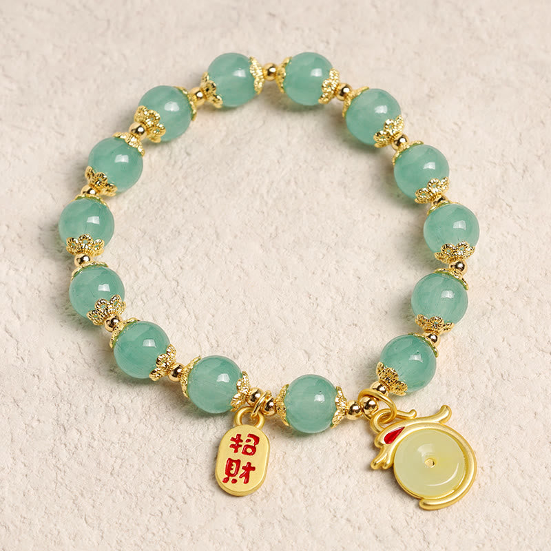KarmaRipple's Year of the Dragon Red Agate Green Aventurine Peace Buckle Fu Character Fortunate Fortune Bracelet p5