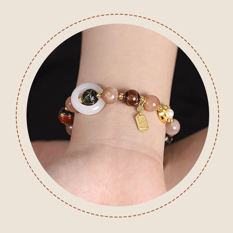 KarmaRipple's Tibetan Incense Ash Liuli Glass Tridacna Stone Sun Stone Om Mani Padme Hum Prayer Wheel Talisman Bracelet p14