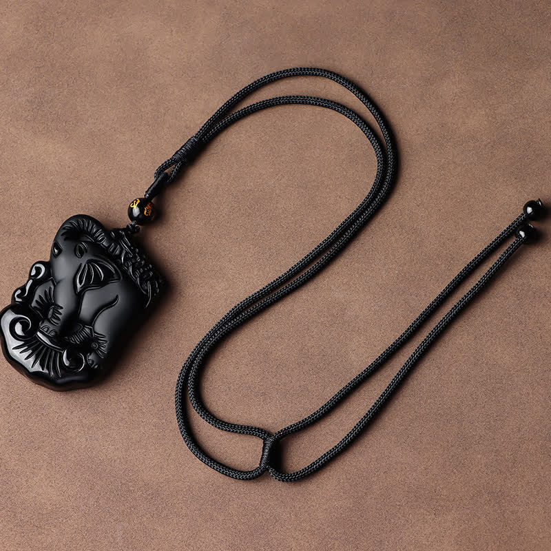 KarmaRipple's Black Obsidian Elephant Protection String Pendant Necklace Key Chain p16
