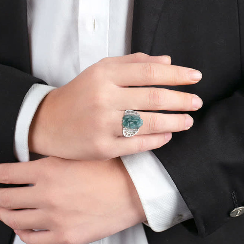 KarmaRipple's 925 Sterling Silver Fengshui Wealth Prosperity Jade PiXiu Fortune Ring p11