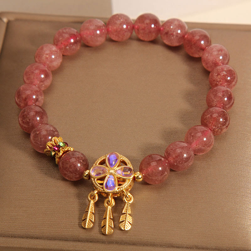 KarmaRipple's Authentic Strawberry Quartz Four Leaf Clover Dreamcatcher Talisman Love Bracelet p7