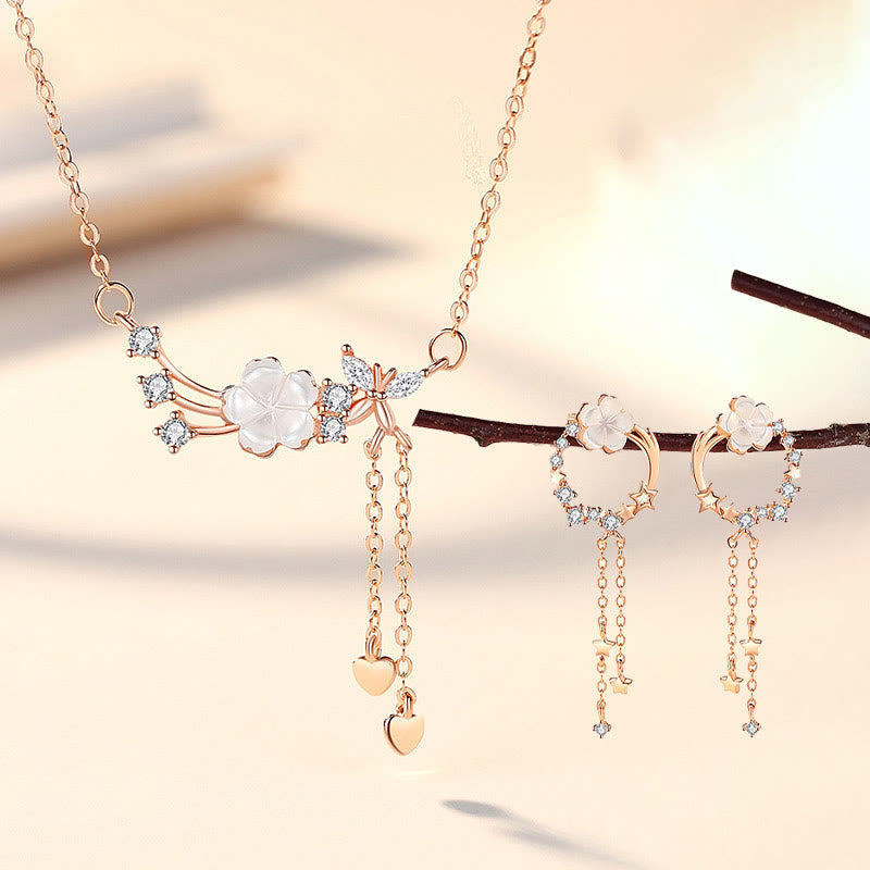 KarmaRipple's 925 Sterling Silver Flower Butterfly Love Pendant Necklace Earrings Set p13