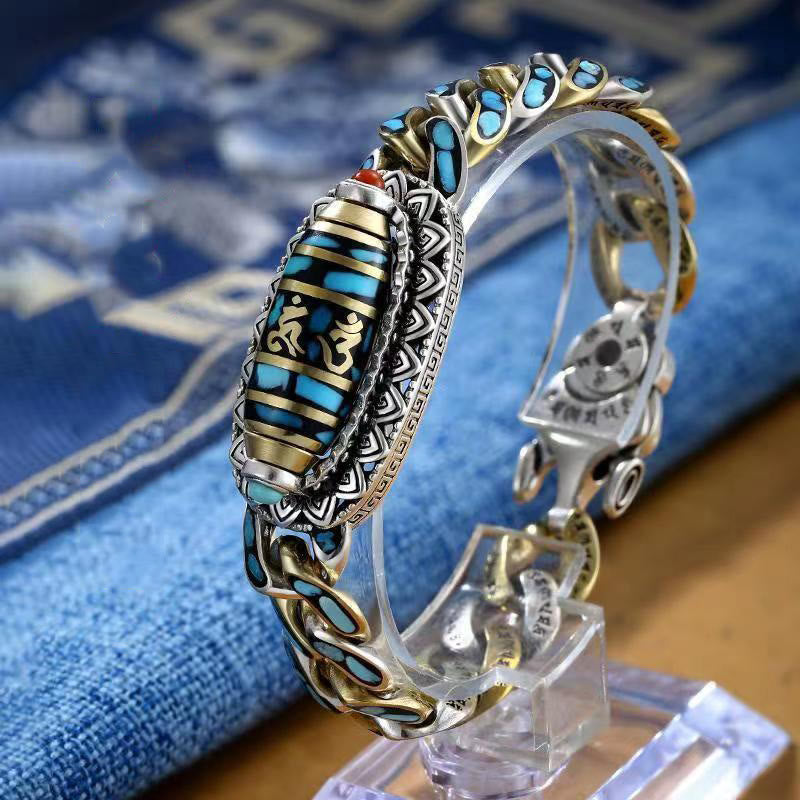 KarmaRipple's Tibetan Nine-Eye Dzi Bead Om Mani Padme Hum Turquoise Protection Rotatable Bracelet p14