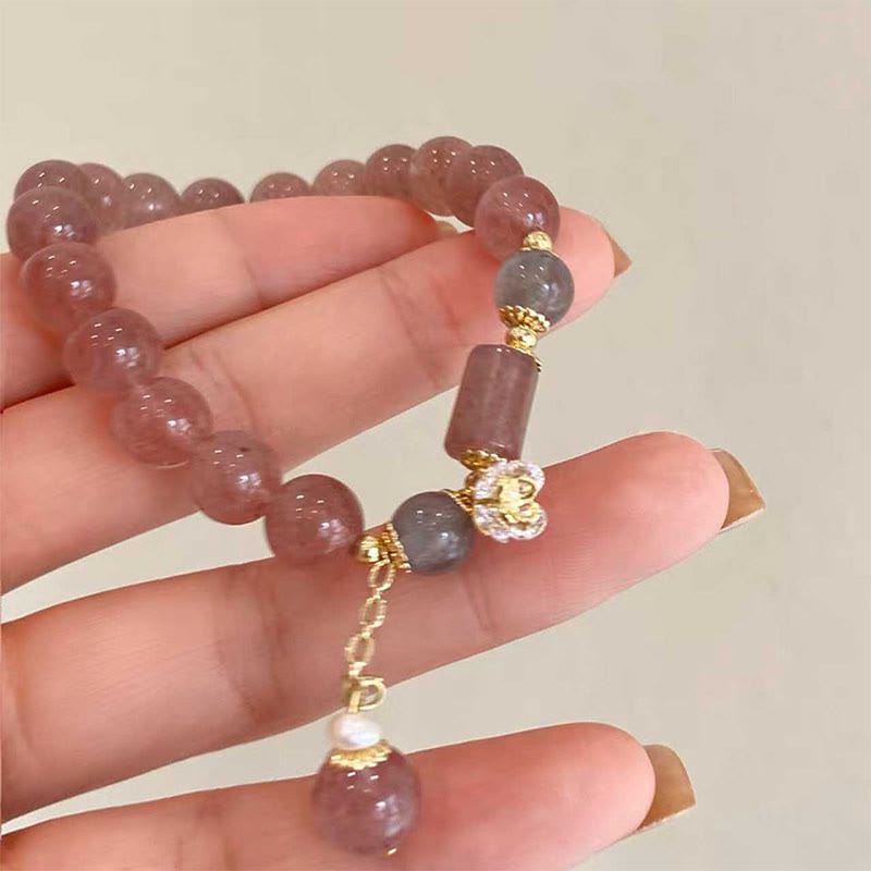KarmaRipple's Authentic Strawberry Quartz Zircon Flower Positive Talisman Bracelet p4