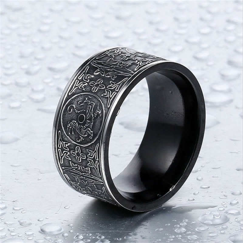KarmaRipple's Four Guardian Beast Dragon Ivory Tiger Suzaku Basalt Carved Success Fortune Ring p4