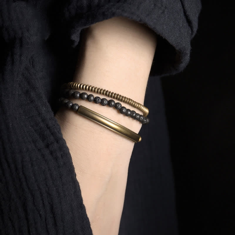 KarmaRipple's Vintage Lava Rock Bronze Support Bracelet p2