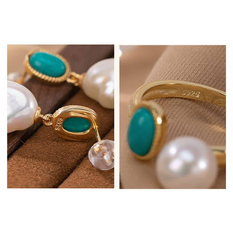 KarmaRipple's 925 Sterling Silver Pearl Turquoise Balancing Ring Earrings Pendant Necklace p7