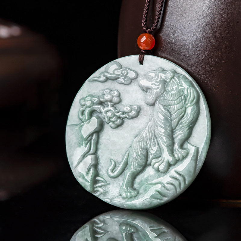 KarmaRipple's Chinese Zodiac Tiger Jade Protection Pendant String Necklace p7