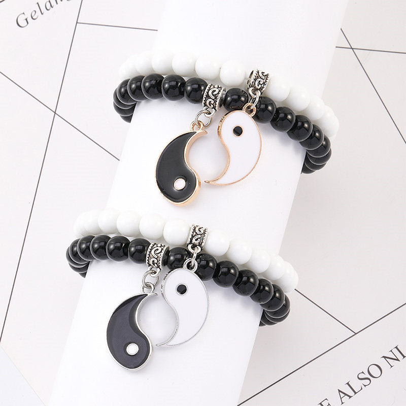 KarmaRipple's 2Pcs Black Onyx Ivory Turquoise Bead Yin Yang Protection Pair Bracelet p15