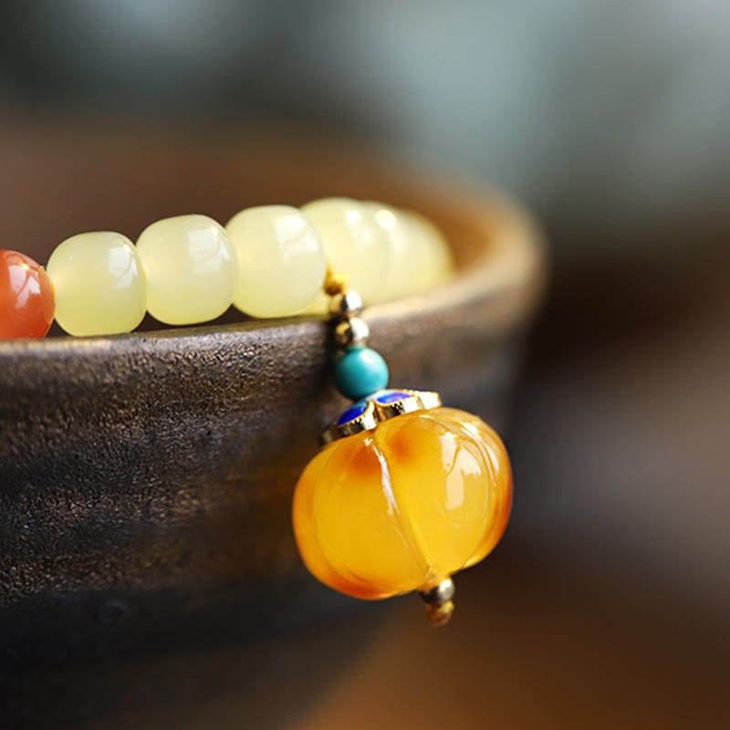 KarmaRipple's Authentic Hetian Jade Pumpkin Amber Red Agate Gemstone Prosperity Bracelet p14
