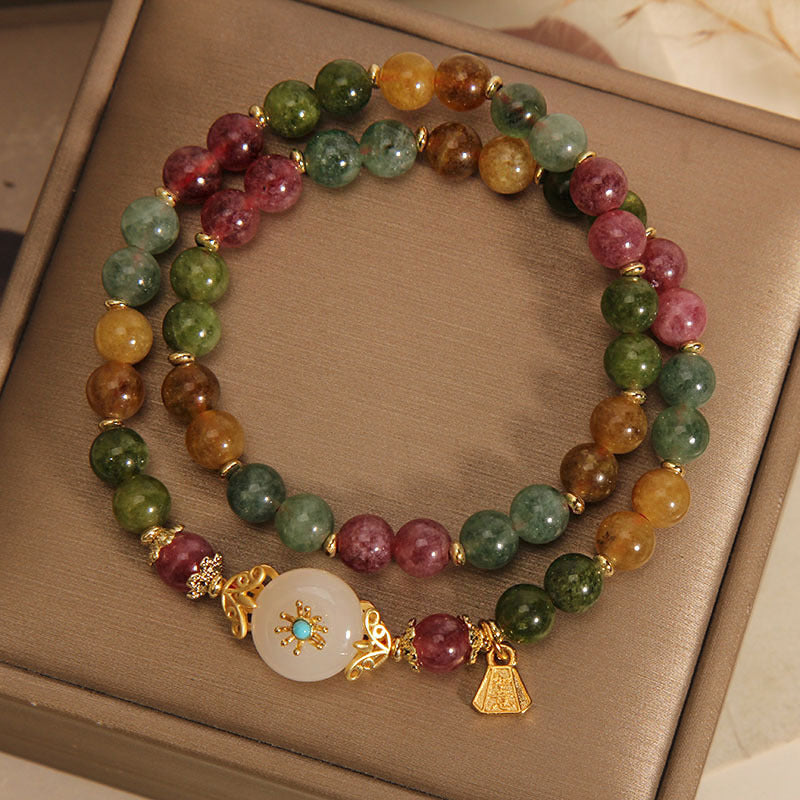 KarmaRipple's Authentic Multicolored Tourmaline Positive Jade Flower Double Wrap Bracelet p6
