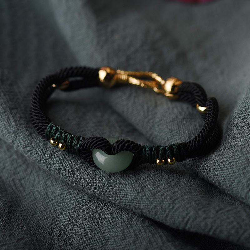 KarmaRipple's Tibetan Jade Fortunate Black Rope Pair Bracelet p2